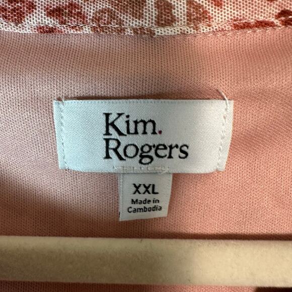 Kim Rogers blouse pink gold animal print bohemian roll tap sleeve plus size ￼ - Picture 3 of 7